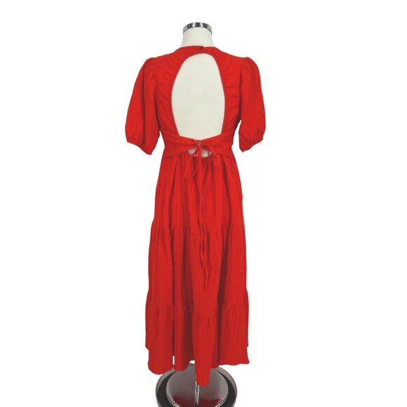 Desigual Open Back Neckline Maxi Dress Puff Sleeve Orange Size Medium - Picture 10 of 14
